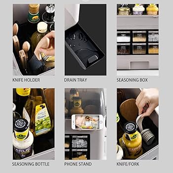 Amazon｜5-in-1スパイスラック、蓋付きの多機能キッチンスパイス